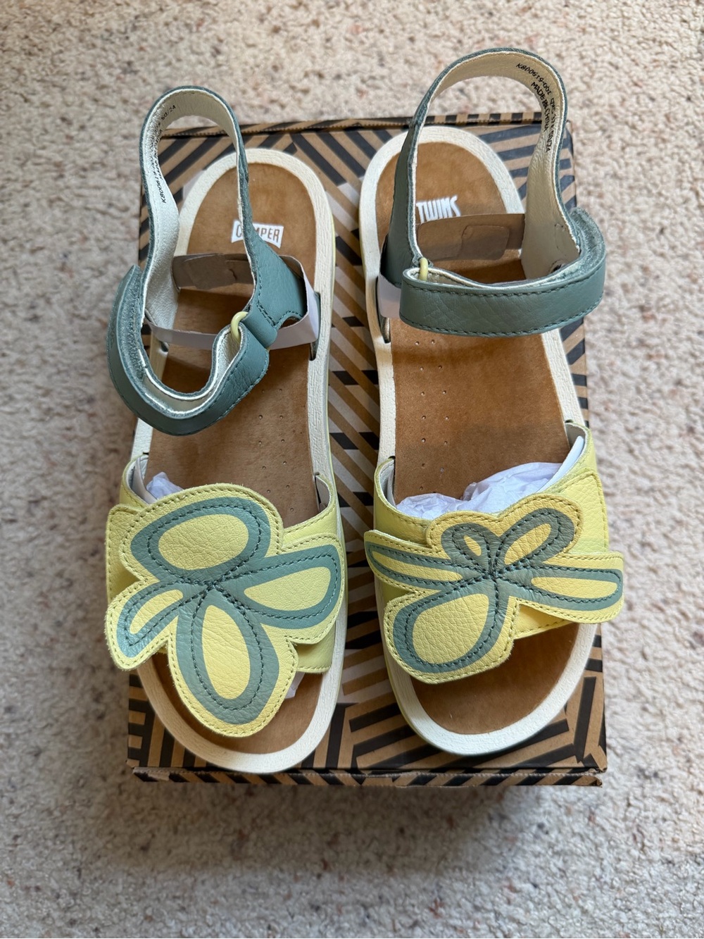 Camper TWINS Kids Butterfly Sandals Yellow Blue EU 37 US 5 Leather